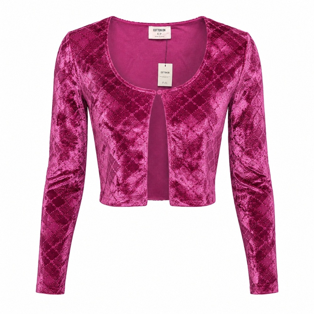 Cotton On Wylde Tie Up Top S Raspberry Purple Velvet Check Y2K Goth Sheer Witchy